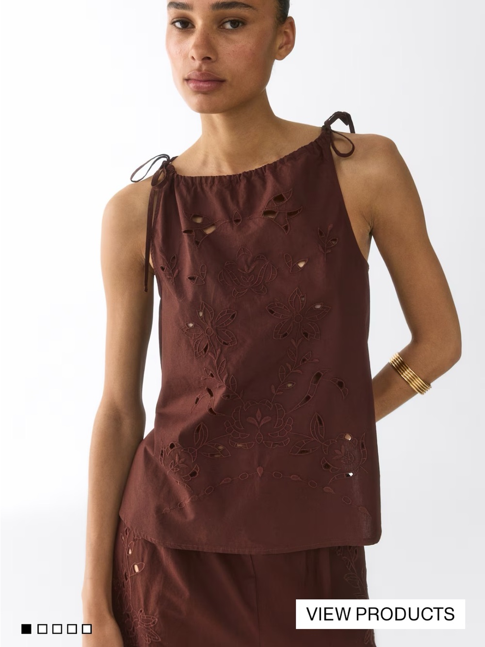 H&M Brown Eyelet Tie-Shoulder Tank Top